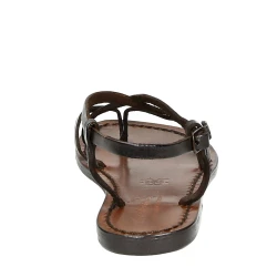 Señoras sandalias hechas a mano en marrón oscuro cuero Made in Italy