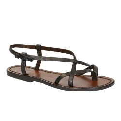 Hand gefertigte Damen-Sandalen aus dunkelbraunem Leder aus Italien