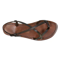 Señoras sandalias hechas a mano en marrón oscuro cuero Made in Italy