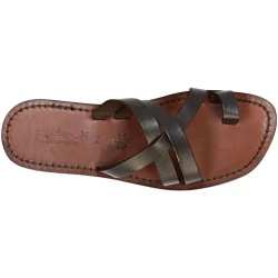 Mens brown leather thong sandals handmade in Italy