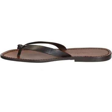 Sandalias de cuero marrón oscuro tangas para hombres hecho a mano