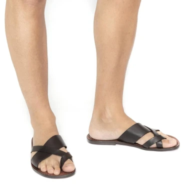 Tongs Gianluca - L'artigiano del cuoio nu-pieds homme en cuir travaillé à la main