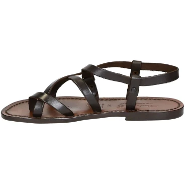 Damen Riemchen-Sandalen aus dunkelbraunem Leder in Italien von Hand gefertigt