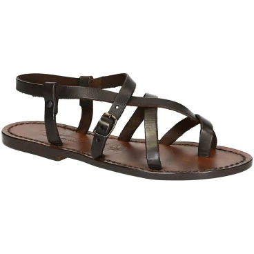 Sandales femme cuir marron artisanale travaillé à la main en Italie