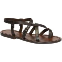 Damen Riemchen-Sandalen aus dunkelbraunem Leder in Italien von Hand gefertigt