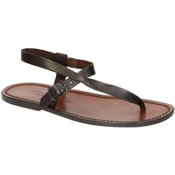 Handmade brown leather thong sandals for men