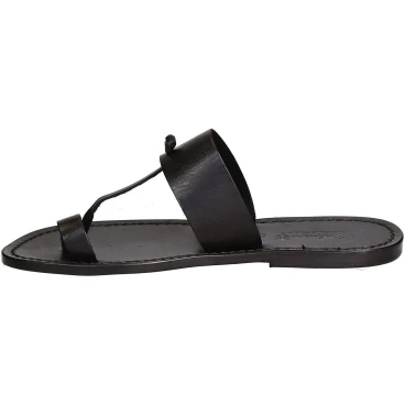 Sandals tong cuir homme noir fait à la main en Italie