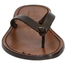Handmade thong sandals for women dark brown leather