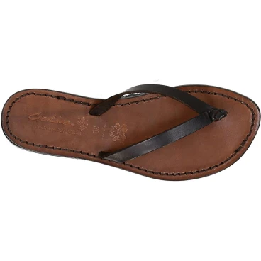 Handmade thong sandals for women dark brown leather