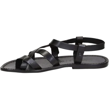 Sandales pour homme en cuir noir travaillé à la main
