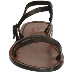 Sandales plates en cuir marron pour femme