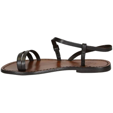 Sandales plates en cuir marron pour femme