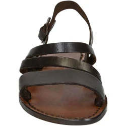 Sandale plate pour femme en cuir marron artisanales