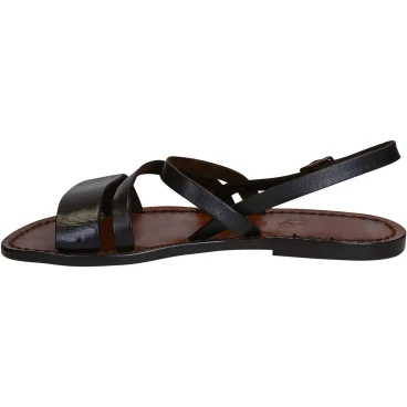 Women's brown leather flat sandals handmade