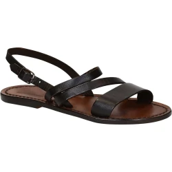 Flache Sandalen in dunkelbraunem Leder für damen
