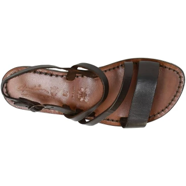 Sandale plate pour femme en cuir marron artisanales