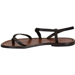 Tong sandales plates en cuir marron pour femme