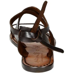Sandalias de las mujeres en cuero marrón oscuro hecho a mano en Italia