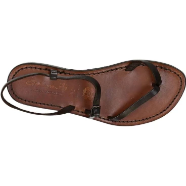 Tong sandales plates en cuir marron pour femme
