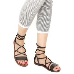 Sandalias gladiador de tiras en cuero marrón hechas a mano