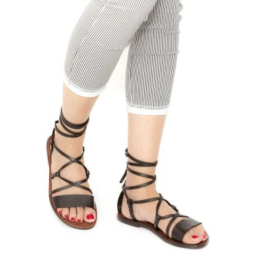 Sandales spartiate artisanales fait en Italie en cuir marron