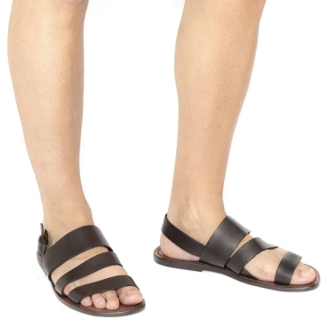 Sandalias de cuero marrón hecho a mano en Italia para los hombres