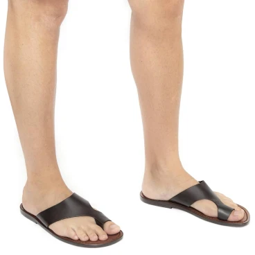 Sandale tong en cuir marron pour Homme Artisanales