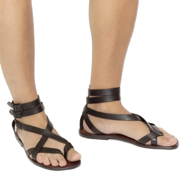 Sandales gladiateur homme en cuir marron artisanales