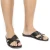 Hand gefertigte Sandalen mit schwarzen Lederriemen um den großen Zeh und Ledersohle