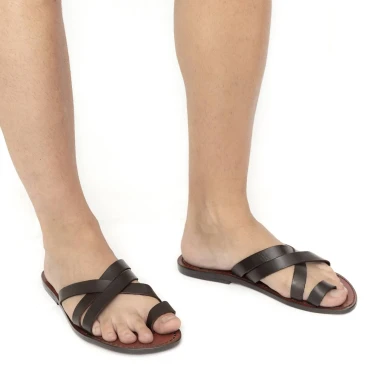 Chanclas marrón cuero hombre hechas a mano en Italia