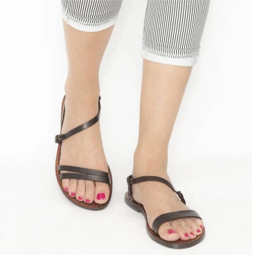 Handmade dark brown flat sandals for women