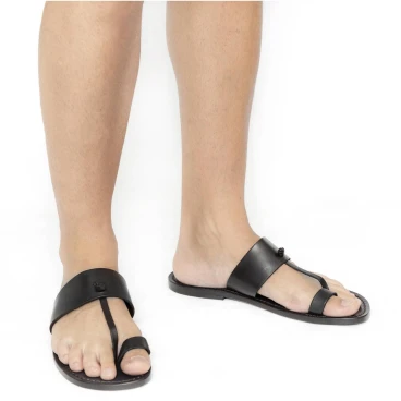 Schwarze Flip-Flop-Ledersandalen für Männer in Italien von Hand gefertigt