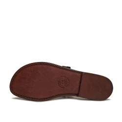 Cuero marrón oscuro sandalias de zapatillas hechas a mano de las mujeres