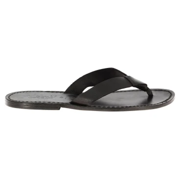 Tongs hommes artisanales en cuir noir