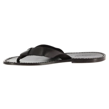 Handmade black leather thongs for men with leather sole