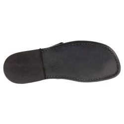 Handmade black leather thongs for men with leather sole