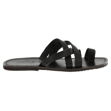 Tongs homme cuir noir travaillés à la main en Italie