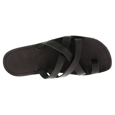 Tongs homme cuir noir travaillés à la main en Italie