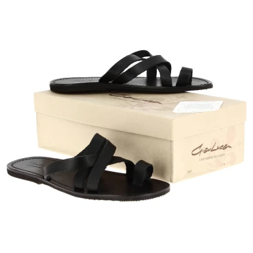 Tongs homme cuir noir travaillés à la main en Italie