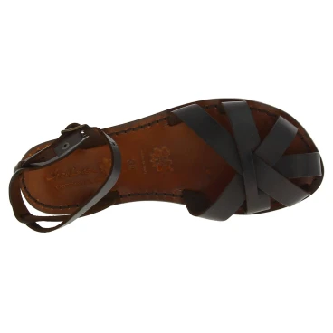 Handmade dark brown flat sandals for women real italian leather