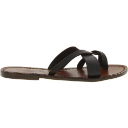 Tongs femme en cuir marron foncé travaillés à la main en Italie
