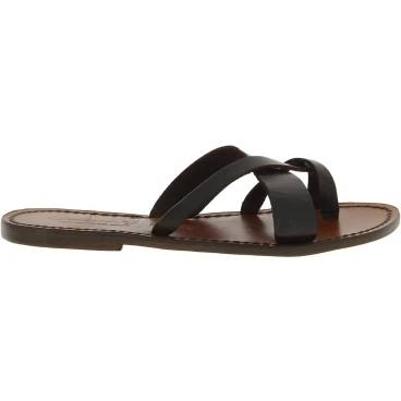 Damen-Riemchen-Sandalen aus dunkelbraune Leder in Italien von Handgefertigt