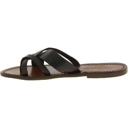 Sandalias de cuero marron oscuro para mujeres hechos a mano en Italia