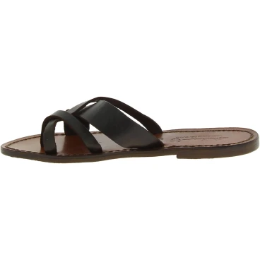 Women's thong sandals Handmade in Italy in dark brown calf leather