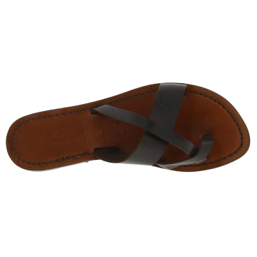 Damen-Riemchen-Sandalen aus dunkelbraune Leder in Italien von Handgefertigt