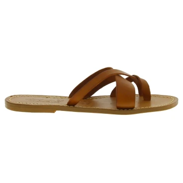 Tongs femme en cuir marron travaillés à la main en Italie