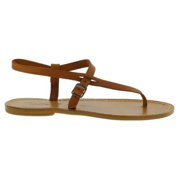 Sandalias planas piel marrón para mujer artesanales