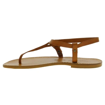 Sandalias planas piel marrón para mujer artesanales