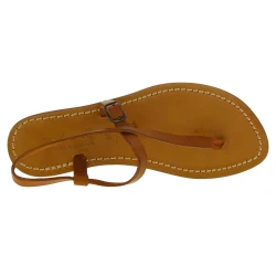 Sandalias planas piel marrón para mujer artesanales