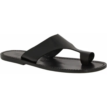 Herren Flip-Flop-Sandalen aus schwarze Leder in Italien von Handgefertigt